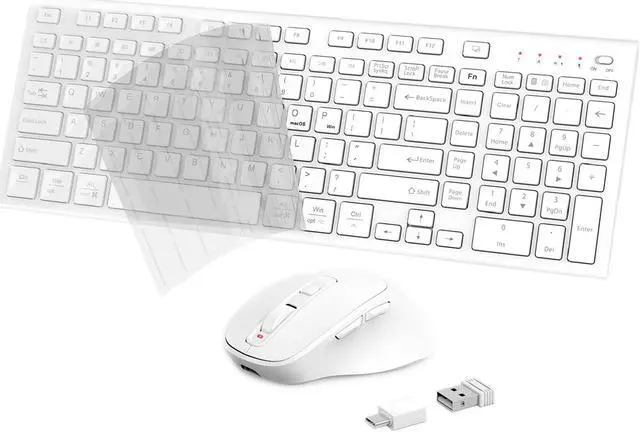 Main image of Wireless Keyboard Mouse Combo, USB Type C Rechargeable Slim Silent White Keyboard Mouse, Compact Full-Size Keyboard with Number Pad for Windows and macOS, PC/Computer/Laptop (Keyboard Cover Included)