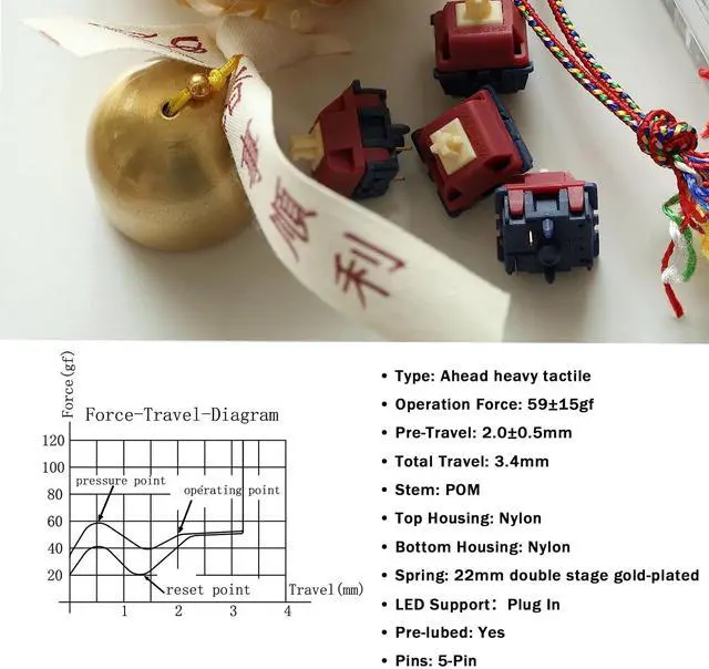 Alt view image 4 of 5 - Gateron Quinn Switches, Tactile 5 Pins 59gf RGB Pre Lubed for for MX Mechanical Keyboard (36PCS)