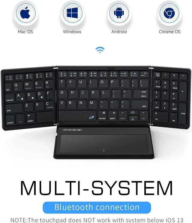 Alt view image 4 of 5 - ZenRich Foldable Bluetooth Keyboard with [Stand Holder][Large Touchpad] [Numeric Keypad], Travel Pocket-Sized Keyboard for iPad Windows iOS Android Mac Laptop Tablet Smartphone, Black