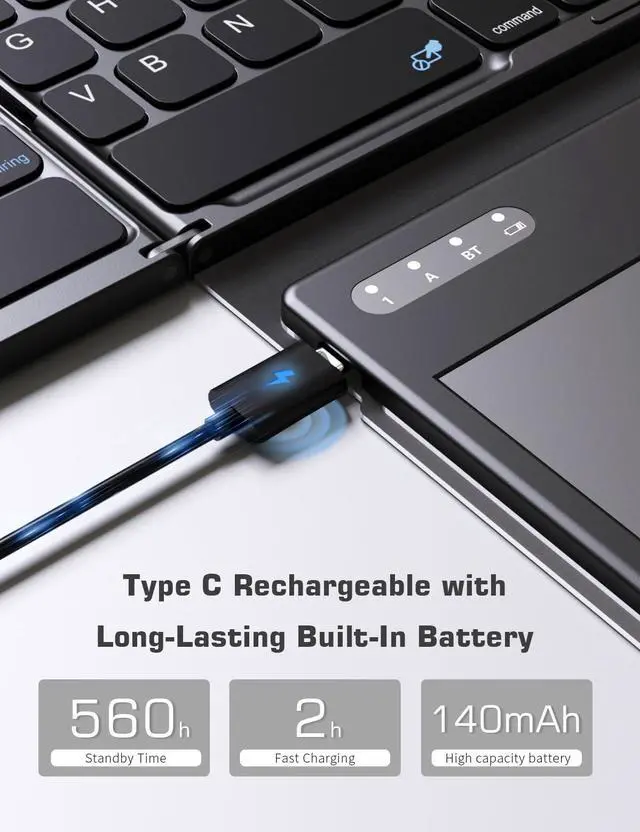 Alt view image 5 of 5 - ZenRich Foldable Bluetooth Keyboard with [Stand Holder][Large Touchpad] [Numeric Keypad], Travel Pocket-Sized Keyboard for iPad Windows iOS Android Mac Laptop Tablet Smartphone, Black