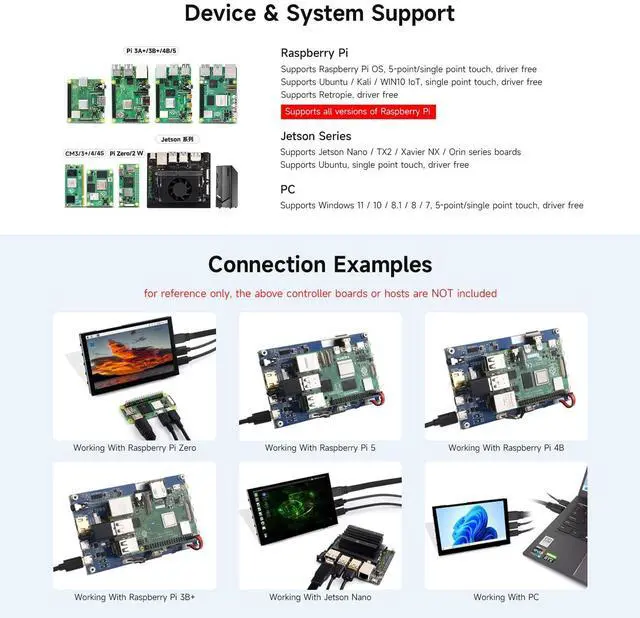 Alt view image 4 of 5 - Waveshare 5inch High-Brightness Touch Screen, Compatible with Raspberry Pi 5/4B/3B/Zero/Zero W/Zero 2W/Pico/Pico W/Pico WH, Supports Windows 11/10/8.1/8/7 & Jetson Nano, Narrow-Bezel Resistive Touch