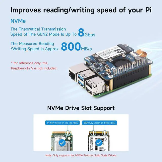 Alt view image 4 of 5 - Waveshare NVME PCIe to M.2 Adapter with PoE Function for RPI, Compatible with Raspberry Pi 5, Supports NVMe Protocol M.2 Solid State Drive 2230/2242, Supports 802.3af/at, with Cooling Fan