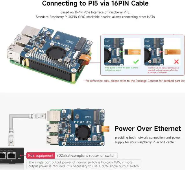 Alt view image 5 of 5 - Waveshare NVME PCIe to M.2 Adapter with PoE Function for RPI, Compatible with Raspberry Pi 5, Supports NVMe Protocol M.2 Solid State Drive 2230/2242, Supports 802.3af/at, with Cooling Fan