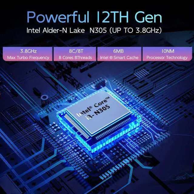 Alt view image 3 of 5 - MOREFINE M9S Mini PC Compatible with Windows 11 Pro 12th Gen AlderLake N305(Up to 3.8GHz) Office PC 16GB DDR5 RAM 256GB M.2 NVME SSD Mini Desktop Computers Support Triple Display/WiFi6/BT5.2