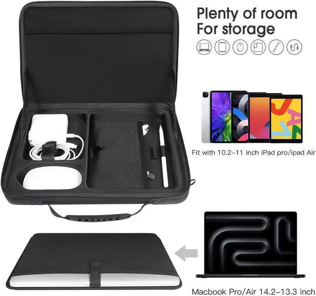 Alt view image 2 of 5 - Smatree Hard EVA Laptop Shoulder Bag for 14.2 inch MacBook Pro M4/M3/M2 2024/2023/2021/A2918/A2992/A2779/A2442,13.6 inch MacBook Air 2024/2022/A3313,14 inch MacBook Pro/Air Organizer Bag(Navy Blue)