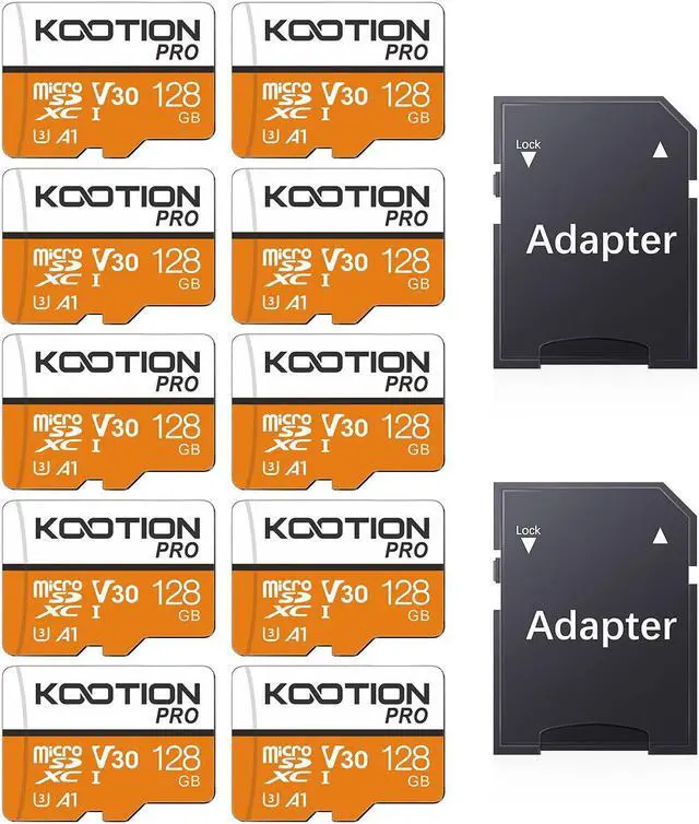 Main image of KOOTION 128GB 10-Pack Micro SD Card with Adapter, High-Speed TF Flash Memory Card U3, A1, V30, 4K UHD, microSDXC Memory Card