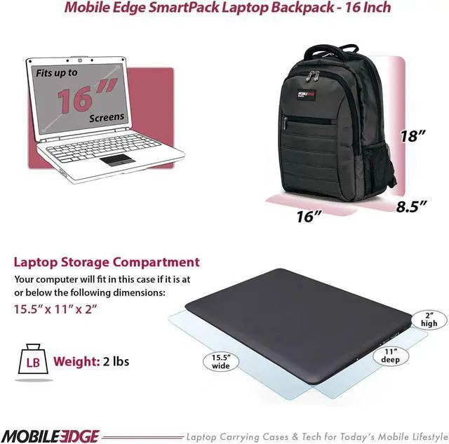 Alt view image 4 of 5 - Mobile Edge Charcoal SmartPack 16 Inch Laptop Backpack for Men and Women with Padded Tablet Pocket, Lightweight, Charcoal Black