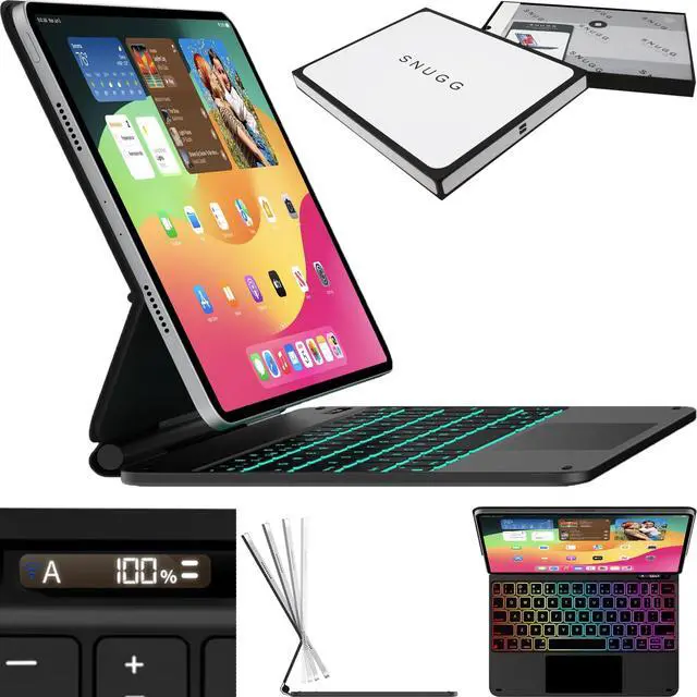 Main image of Snugg iPad Pro 13 Case with Keyboard (M4) with Apple Pencil Holder & Live Battery Display - Wireless Bluetooth Backlit Magic Keyboard 13 Case for iPad Pro 13 inch Case 2024 with Keyboard - Black