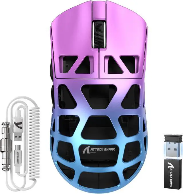 Main image of FELICON x Attack Shark R3 Wireless Gaming Mouse,PAW3395 26K DPI 8KHz Polling Rate,Magnesium Alloy 46g Ultralight,Programmable Tri-Mode BT/2.4G/Wired Computer Mice with Coiled Cable - Purple Blue