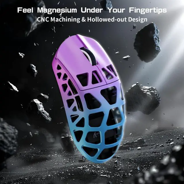 Alt view image 3 of 5 - FELICON x Attack Shark R3 Wireless Gaming Mouse,PAW3395 26K DPI 8KHz Polling Rate,Magnesium Alloy 46g Ultralight,Programmable Tri-Mode BT/2.4G/Wired Computer Mice with Coiled Cable - Purple Blue