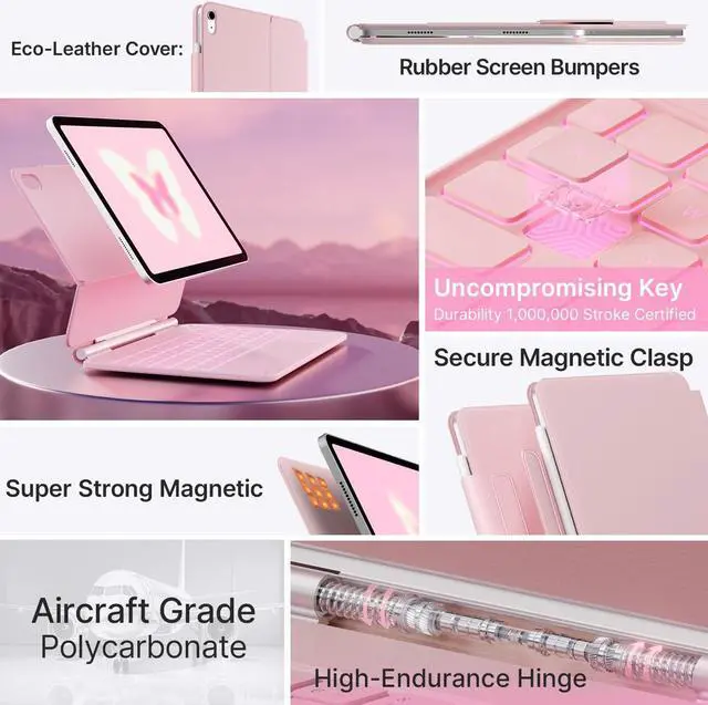 Alt view image 5 of 5 - typecase Edge Keyboard for iPad 10th Generation (10.9", 2022) - 10 Colors Backlit, Thin, Multi-Touch Trackpad, BT, Magnetic Clasp Keyboard Case for iPad 10th Gen 10.9 - Pink