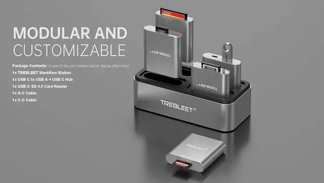 Alt view image 3 of 5 - TREBLEET Workflow Station with USB-C SD 4.0 Card Reader and USB C to USB A & USB C Hub, Professional Card Reader HUB DIY Edition, Modular 4-Bay Reader Docking Station, USB3.2 Gen1 10Gbps