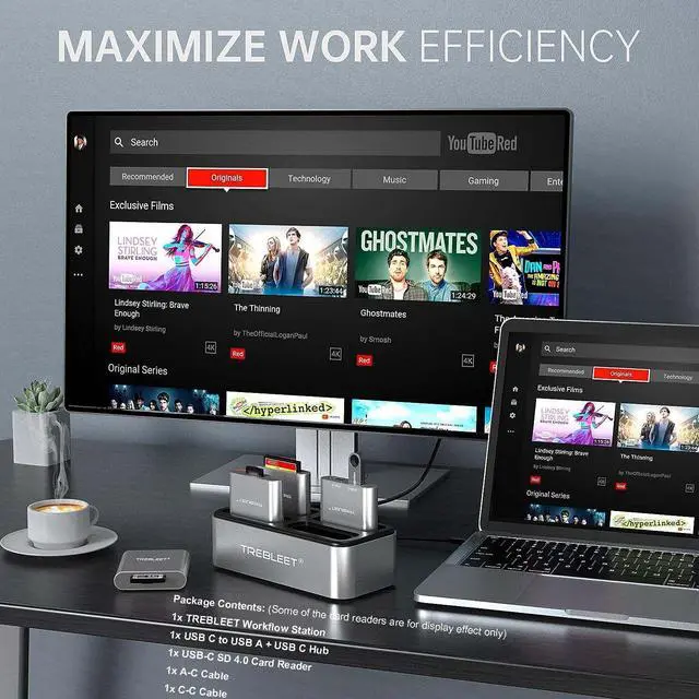 Alt view image 5 of 5 - TREBLEET Workflow Station with USB-C SD 4.0 Card Reader and USB C to USB A & USB C Hub, Professional Card Reader HUB DIY Edition, Modular 4-Bay Reader Docking Station, USB3.2 Gen1 10Gbps