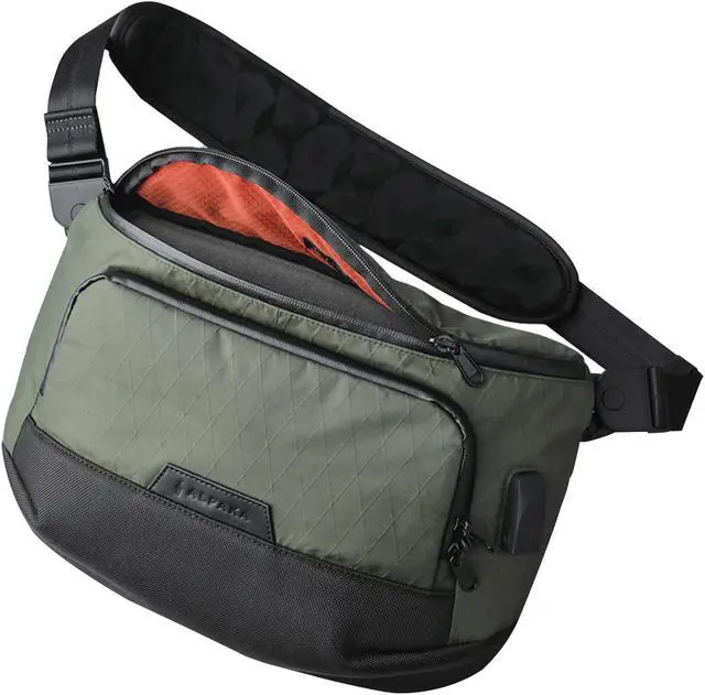 Main image of ALPAKA Bravo Sling Max V2, X-Pac(r) RFID Blocking Sling Bag with Maglockz Buckle, Crossbody Bags with External USB Charging Port, Weatherproof Fabric Men's Travel Bag fits 14 MacBook,Dark Green