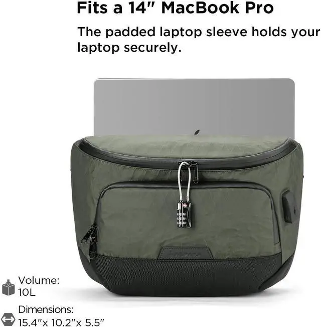 Alt view image 3 of 5 - ALPAKA Bravo Sling Max V2, X-Pac(r) RFID Blocking Sling Bag with Maglockz Buckle, Crossbody Bags with External USB Charging Port, Weatherproof Fabric Men's Travel Bag fits 14 MacBook,Dark Green