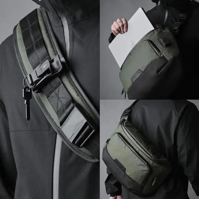 Alt view image 2 of 5 - ALPAKA Bravo Sling Max V2, X-Pac(r) RFID Blocking Sling Bag with Maglockz Buckle, Crossbody Bags with External USB Charging Port, Weatherproof Fabric Men's Travel Bag fits 14 MacBook,Dark Green