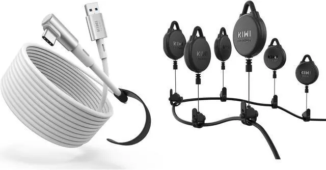 Main image of KIWI design 16FT Link Cable and 6 Packs VR Cable Management Compatible with Quest 3, Quest 2/Pro/Pico 4