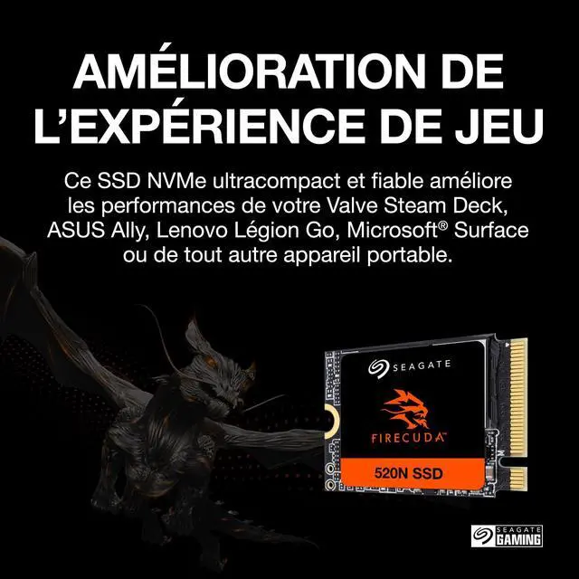 Alt view image 2 of 5 - Seagate FireCuda 520N SSD 1TB SSD - M.2 2230-S2, PCIe Gen4 x4 NVMe 1.4, speeds up to 4800MB/s, Compatible with Steam Deck, Microsoft(r) Surface, Laptop, with Rescue Services (ZP1024GV3A002)