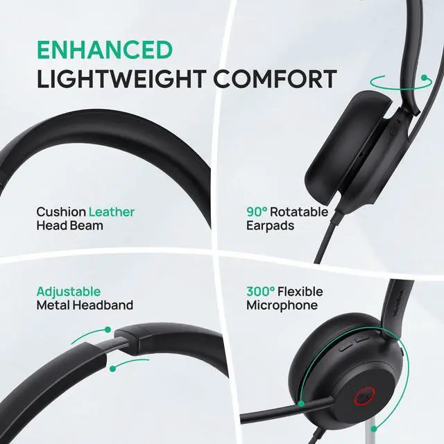 Alt view image 2 of 5 - Yealink UH35 USB Headset with Microphone,Mono Wired Headset with Noise Cancelling Mic,Computer Headset Teams Certified,for Home Office Online Meeting Call Center, All Day Comfort