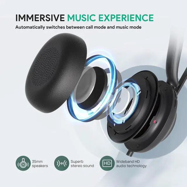 Alt view image 4 of 5 - Yealink UH35 USB Headset with Microphone,Mono Wired Headset with Noise Cancelling Mic,Computer Headset Teams Certified,for Home Office Online Meeting Call Center, All Day Comfort