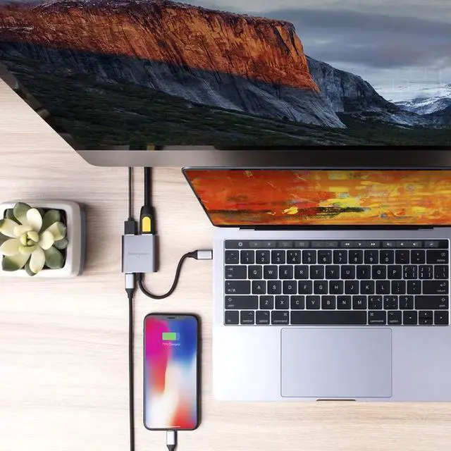 Alt view image 2 of 5 - HyperDrive USB Type C HDMI Adapter, 3-in-1 USB C to HDMI Converter Aluminum Digital Multiport Type-C Hub w 4K HDMI, USB-C w Power Delivery, USB 3.1 for MacBook, Ultrabook, Chromebook, PC, USBC Devices