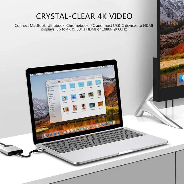 Alt view image 4 of 5 - HyperDrive USB Type C HDMI Adapter, 3-in-1 USB C to HDMI Converter Aluminum Digital Multiport Type-C Hub w 4K HDMI, USB-C w Power Delivery, USB 3.1 for MacBook, Ultrabook, Chromebook, PC, USBC Devices