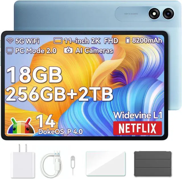 Main image of Blackview Tablet 2025, 11 inch Android Tablet with 18GB+256GB Storage(Expand to 2TB), Tab 9 WiFI Android 14 Tablets with 2.4K FHD Display, Widevine L1, 8200mAh, 5G WiFi, 13MP+8MP/Face ID/PC Mode, Blue