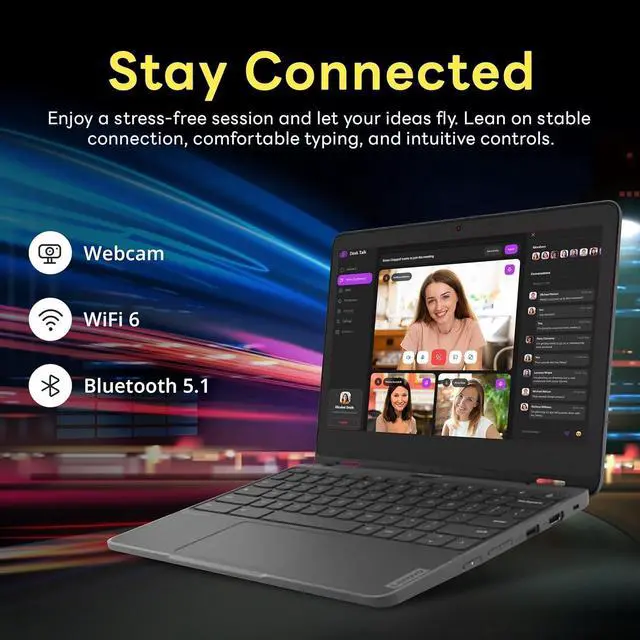 Alt view image 3 of 5 - Lenovo Chromebook 300e Yoga 11.6" 2-in-1 Touchscreen (8-Core Kompanio 520, 4GB RAM, 96GB Storage), Ruggedized & Water Resistant, Convertible Students & Education Laptop, IST Pen, Webcam, Chrome OS