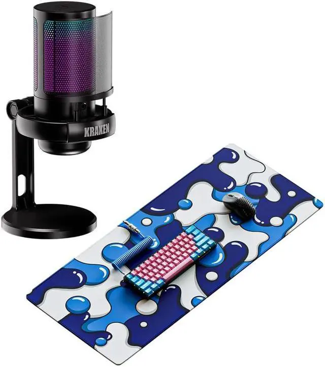 Main image of Kraken XXL Drip Blue & White Mouse Pad Gaming Mousepad + Kraken Echo RGB Gaming Microphone