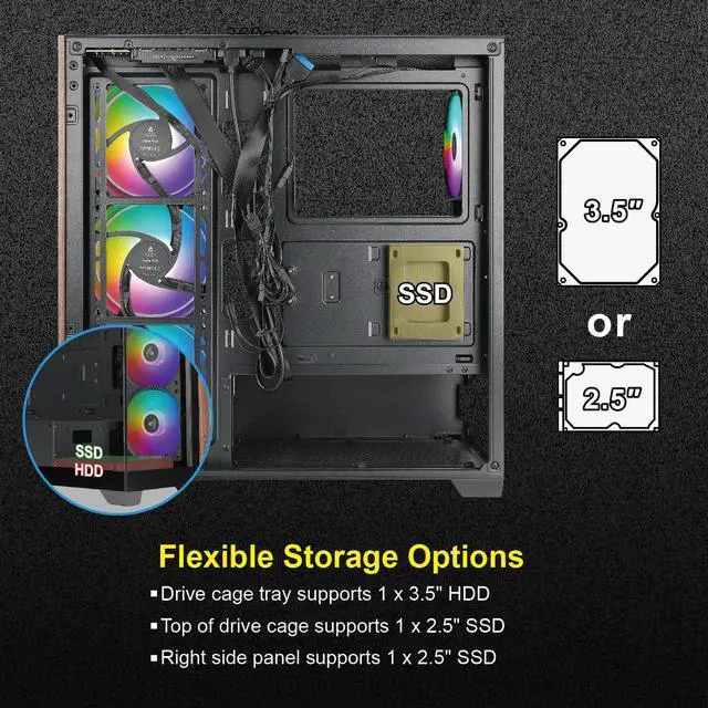 Alt view image 5 of 5 - AZZA CSAZ-491 Neptune/Gaming/ATX Mid-Tower/Computer Case/Tempered Glass Panel