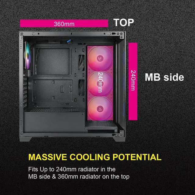 Alt view image 3 of 5 - AZZA CSAZ-491 Neptune/Gaming/ATX Mid-Tower/Computer Case/Tempered Glass Panel