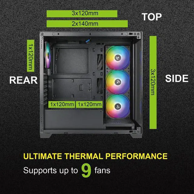 Alt view image 4 of 5 - AZZA CSAZ-491 Neptune/Gaming/ATX Mid-Tower/Computer Case/Tempered Glass Panel