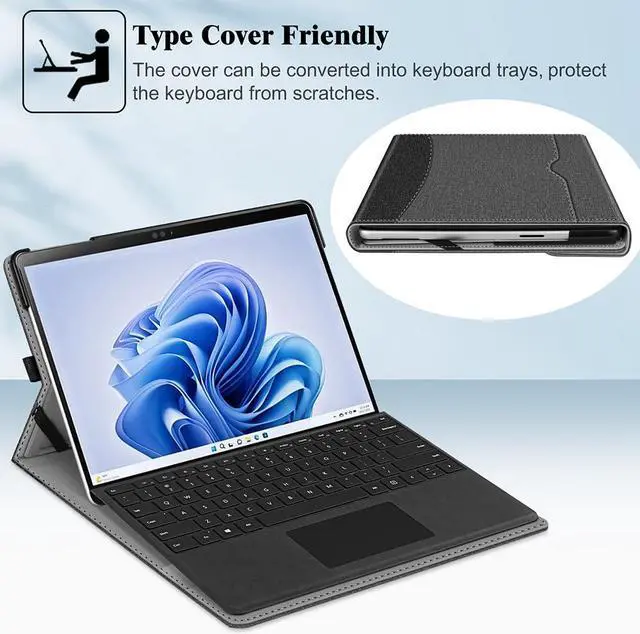 Alt view image 4 of 5 - Fintie Case for 13 Inch Microsoft Surface Pro 11 / Pro 10 / Pro 9 - Multiple Angle Viewing Portfolio Business Cover with Pocket + Tempered Glass Screen Protector for Microsoft Surface Pro 11/10/9/8/X