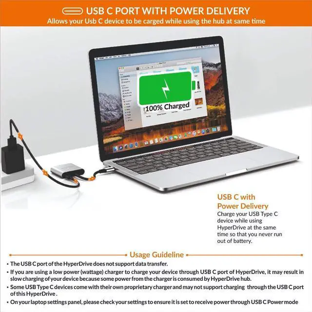 Alt view image 5 of 5 - HyperDrive 4K HDMI 3-in-1 USB-C Hub for MacBook, Chromebook - Silver