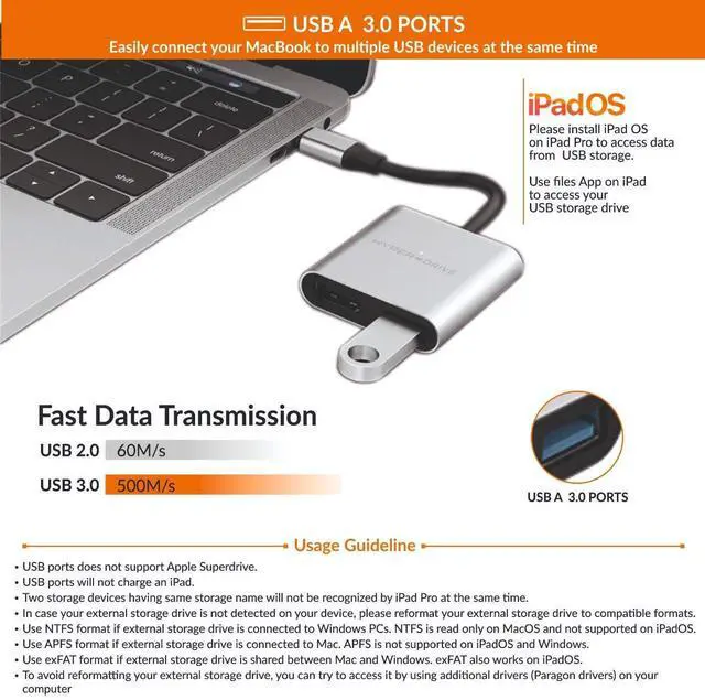 Alt view image 4 of 5 - HyperDrive 4K HDMI 3-in-1 USB-C Hub for MacBook, Chromebook - Silver