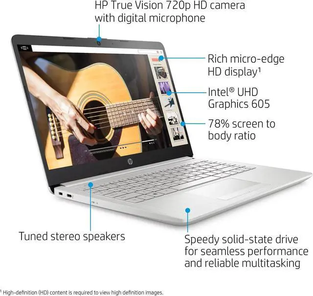 Alt view image 2 of 5 - HP 2022 Newest Laptop Computer, 14" HD Display, Quad-Core Intel Pentium N5030 (Upto 3.1GHz), 8GB RAM, 128GB SSD, HD Webcam, HDMI, Bluetooth, WiFi, RJ-45, 1-Year Office 365, Win10 S+MarxsolCables