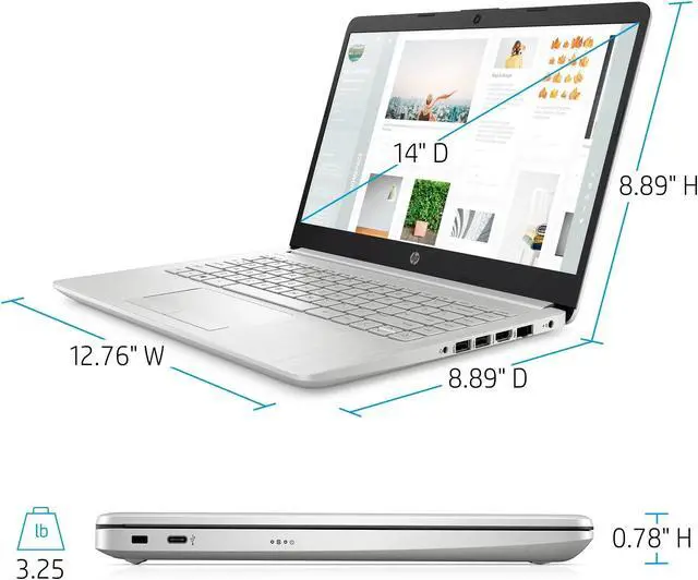 Alt view image 3 of 5 - HP 2022 Newest Laptop Computer, 14" HD Display, Quad-Core Intel Pentium N5030 (Upto 3.1GHz), 8GB RAM, 128GB SSD, HD Webcam, HDMI, Bluetooth, WiFi, RJ-45, 1-Year Office 365, Win10 S+MarxsolCables