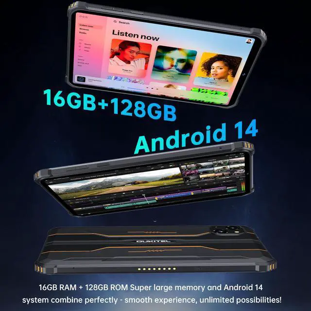 Alt view image 2 of 5 - OUKITEL RT3 Pro Rugged Tablet - 8 Inch HD Industrial Android 14 Tablets, 16GB+128GB 1TB Expandable, 5150mAh Battery Tablet PC, 16+8MP Camera, IP68&IP69K, 4G Dual SIM/5G WiFi/BT5.0/NFC, Orange