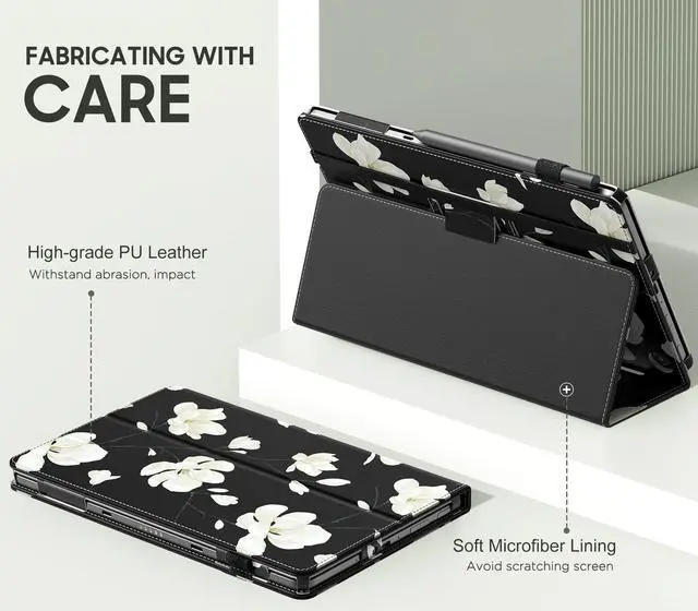 Alt view image 3 of 5 - MoKo for  Kindle Fire Max 11 Case (13th Generation, 2023 Release) 11" - Slim Folding Stand Cover Case for Fire 11 Tablet with Auto Wake/Sleep, Black & White Magnolia