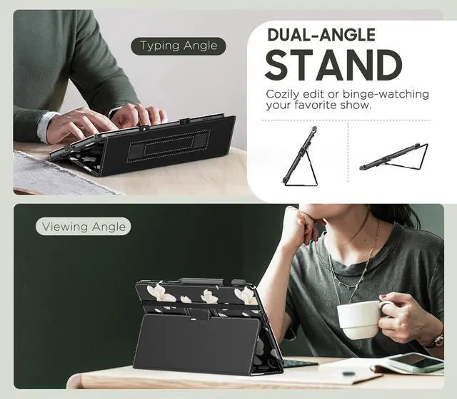 Alt view image 4 of 5 - MoKo for  Kindle Fire Max 11 Case (13th Generation, 2023 Release) 11" - Slim Folding Stand Cover Case for Fire 11 Tablet with Auto Wake/Sleep, Black & White Magnolia