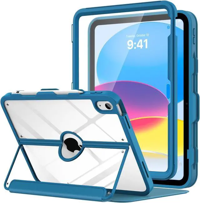 Main image of MoKo Case for iPad 10th Generation Case with Pencil Holder, iPad Case 10th Generation 2022 10.9", Built-in Screen Protector Clear Back, Multi Angle Viewing Stand, Auto Wake/Sleep, Peacock Blue