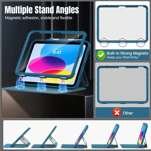 Alt view image 5 of 5 - MoKo Case for iPad 10th Generation Case with Pencil Holder, iPad Case 10th Generation 2022 10.9", Built-in Screen Protector Clear Back, Multi Angle Viewing Stand, Auto Wake/Sleep, Peacock Blue