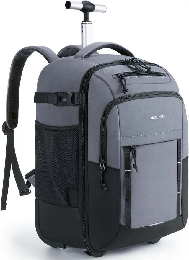 Main image of BAGSMART Rolling Backpack, 17 Inch Travel Laptop Wheeled Backpack, 40L Large Carry on Business Luggage with Wheels for Adults Men Women, Water Resistant Overnight Work College Trolley Suitcase, Grey