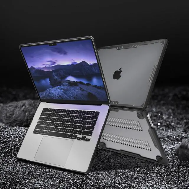 Alt view image 3 of 5 - MOSISO Compatible with MacBook Air 15 inch Case 2023 A2941 M2, Plastic Hard Case&Symmetric Geometric Heavy Duty Hard Shell&Keyboard Skin&Screen Protector&Type C Adapter 2 Pack, Crystal Clear&Black