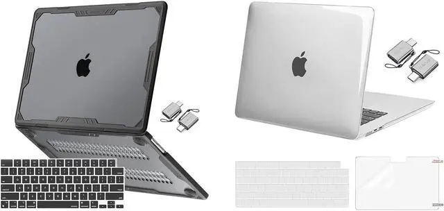 Main image of MOSISO Compatible with MacBook Air 15 inch Case 2023 A2941 M2, Plastic Hard Case&Symmetric Geometric Heavy Duty Hard Shell&Keyboard Skin&Screen Protector&Type C Adapter 2 Pack, Crystal Clear&Black