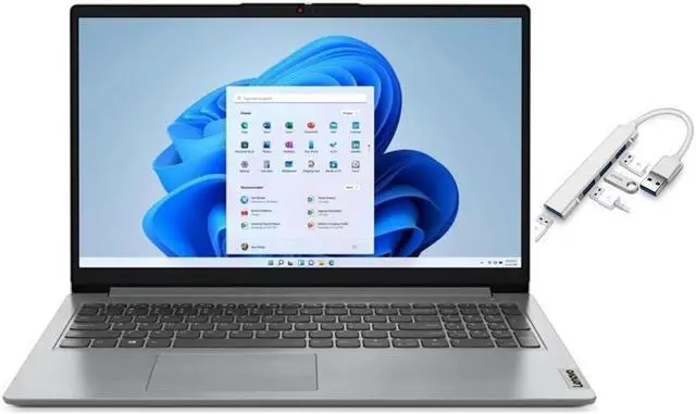 Main image of Lenovo IdeaPad 1i 15.6 FHD Laptop | Intel Celeron N4500 | Intel UHD Graphics | 720P Webcam| Bluetooth 5| Grey | 4GB RAM | 128GB SSD | Windows 11 S |Bundle with USB 3.0 Hub
