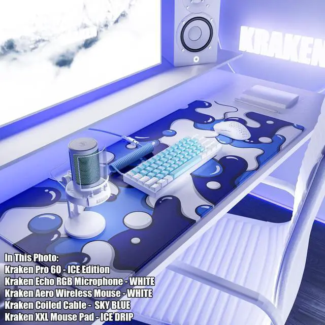 Alt view image 2 of 4 - Kraken XXL Drip Blue & White Mouse Pad Gaming Mousepad + Kraken Echo RGB Gaming Microphone