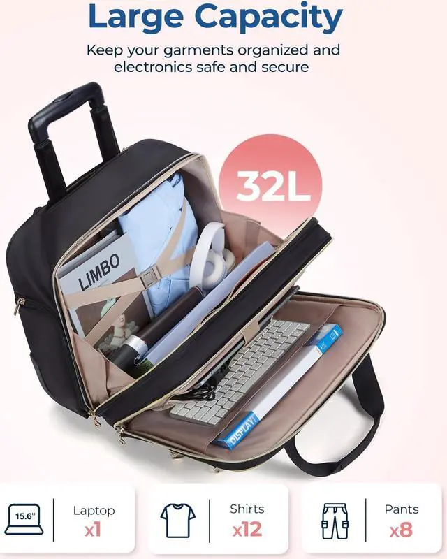 Alt view image 4 of 5 - BAGSMART Rolling Laptop Bag Women+ Rolling Backpack for Women, Wheeled Backpack with Packing Cube, Rolling Briefcase Fits 15.6 Inch Laptop, Underseat Carry On Luggage