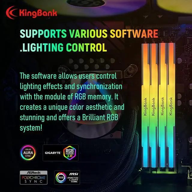 Alt view image 5 of 5 - KingBank RGB Desktop Computer Memory Ram Hynix DDR4 32GB (2x16GB) 3600MHz 1.35V CL18 with Heatsink for Desktop Computer Gaming/Office/PS