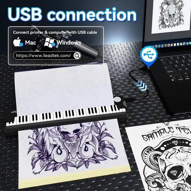 Alt view image 3 of 5 - PeriPage P90-Pino Wireless Tattoo Stencil Printer, Thermal Tattoo Machine with Inkless Tech, Inspired by Piano Design Portable Tattoo Printer Kit Compatible with Phone, Pad & PC